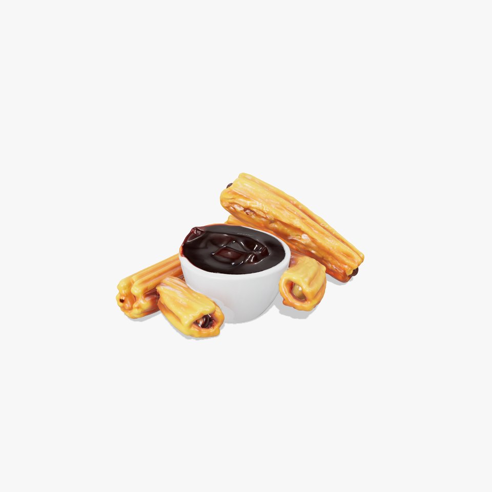 Golden Spanish Churros with Chocolate Sauce model pack